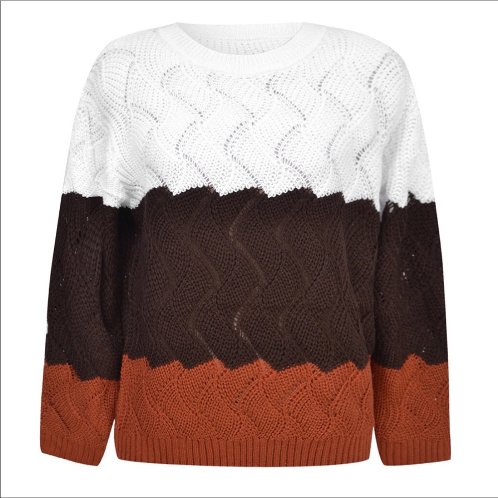 Soft, Comfy White Pumpkin Spice Brown Color Block - Picture 4 of 5